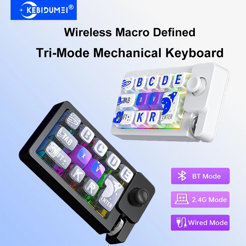 

12-клавишная программируемая макромеханическая клавиатура, трехрежимная беспроводная Bluetooth-клавиатура, RGB-подсветка, игровая мини-клавиатура для ПК, ноутбука