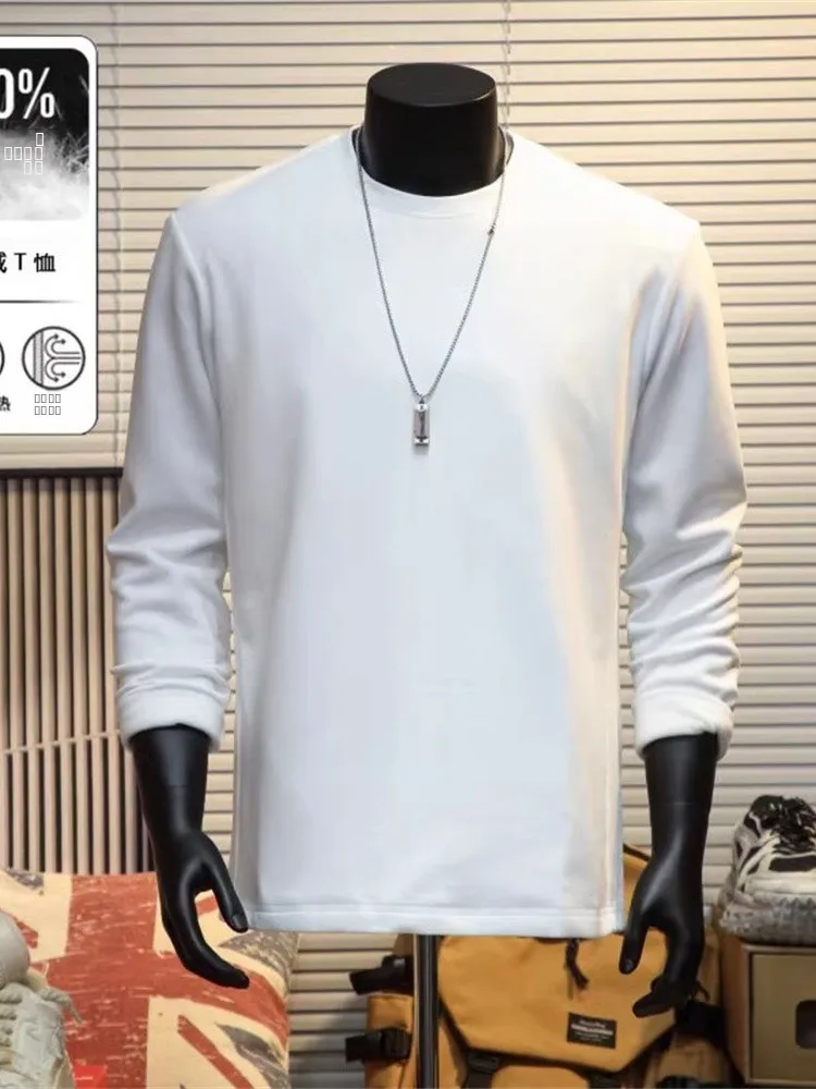 

White Thiened down T-irt Men's round Ne Inner Wear Base irt Warmth Youth Faion Winter Season Loose Upper Apparel