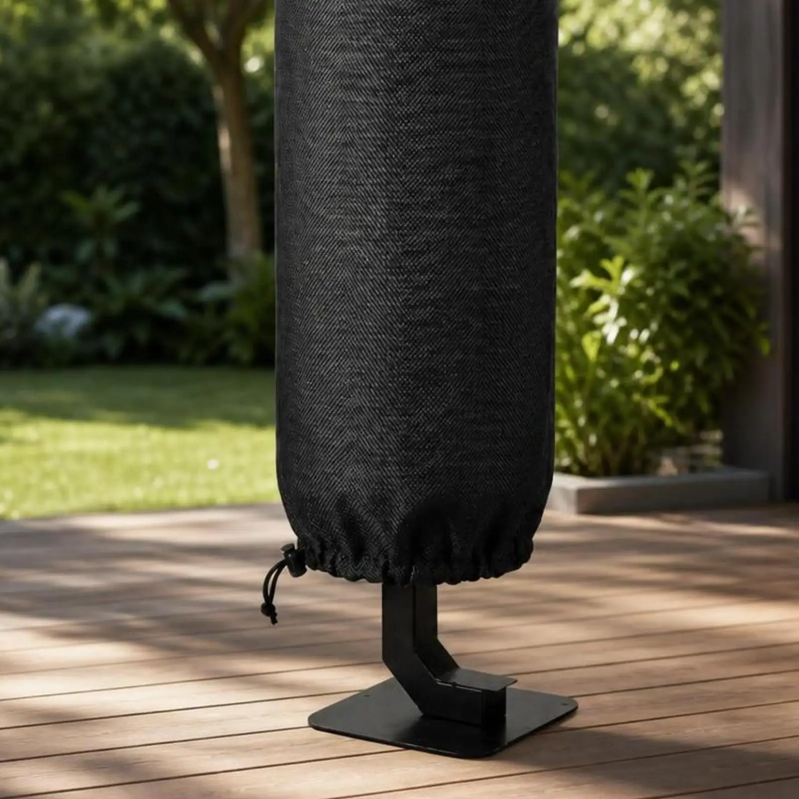 Round Outdoor Fire Pit Cover for Heating Equipment Oxford Material Weatherproof Cylinder Design with Zipper and Cinch Cord view 3