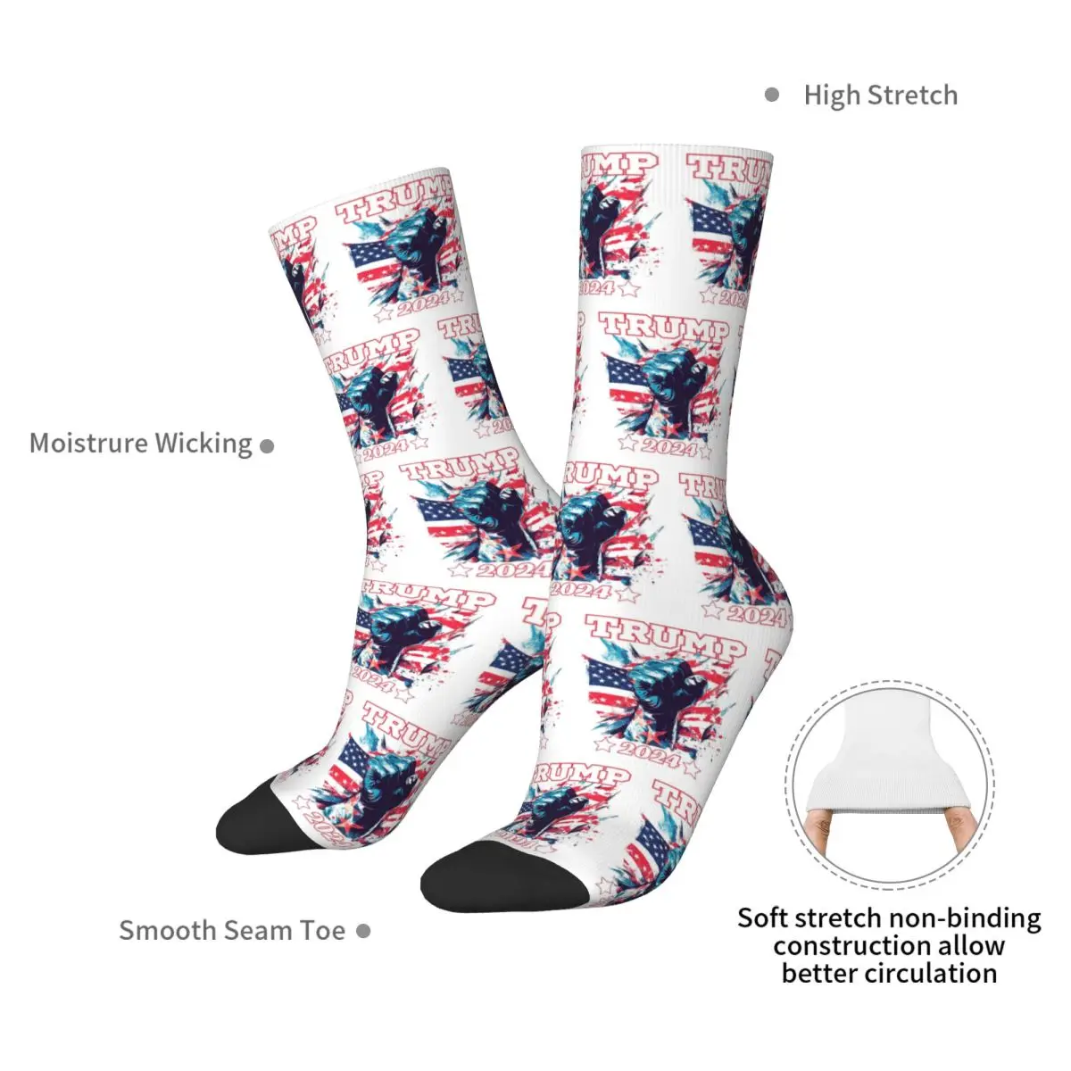 Trump 2024 With His Iconic Fist In The Air Colored Socks Harajuku Stockings All Season Long Socks for Unisex Birthday Present