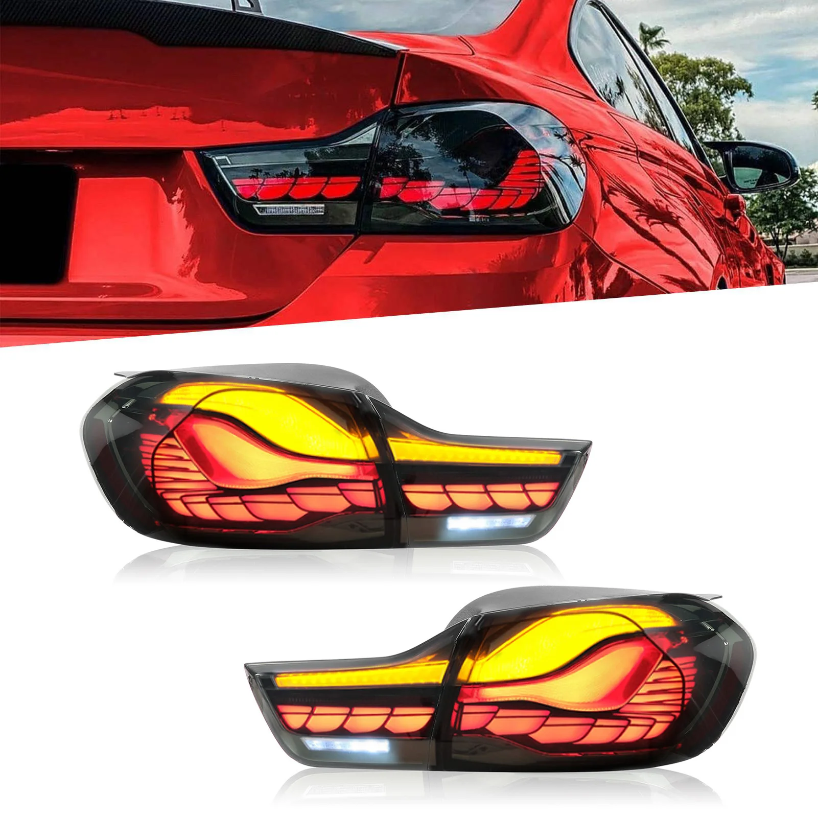 For BMW 4 Series F32 F33 F36 F82 F83 M4 2014‑2020 Smoky Lens For GTS OLED Style Full LED Dynamic Tail Light With Turn Signal