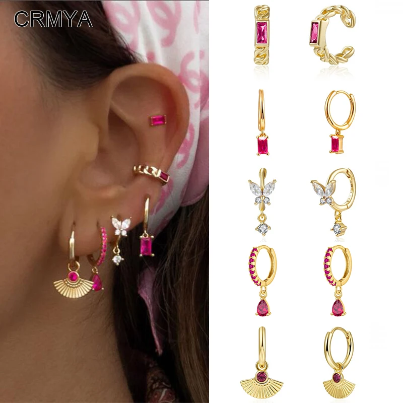 

CRMYA Copper Gold Plated Clip Drop Earrings for Women Red CZ Zircon Shell Dangle Earrings 2022 Fashion Jewelry Wholesale