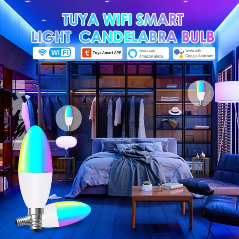 Aubess – ampoule de bougie intelligente, wi-fi, 5W E14, lumière LED RGB + CCT, commande vocale, fonctionne avec Alexa Google Home