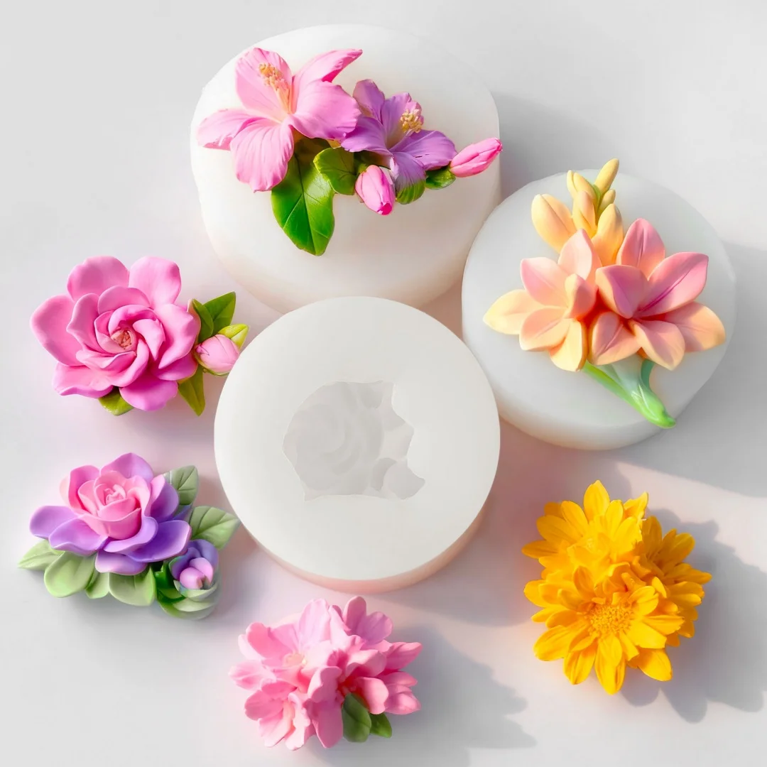 

12Pcs 3D Flower Aromatherapy Gypsum Handicrafts Silicone Mold DIY Peony Lily Sunflower Pendant Candle Plaster Home Decoration