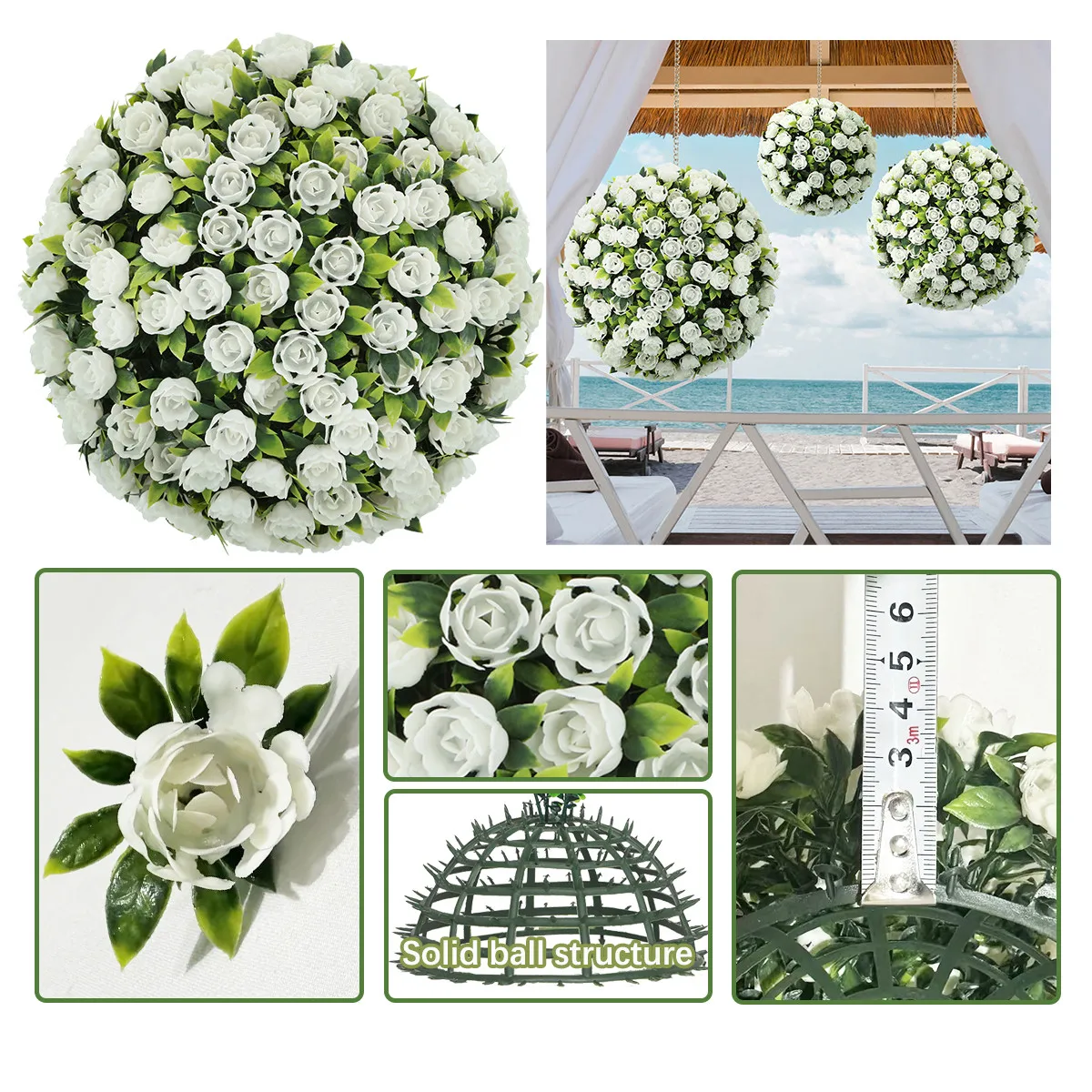 XIYA FLOWER Artificial Flower Rose Ball Artificial Boxwood Grass Ball White Pink Pe Material Party Garden Home Deco