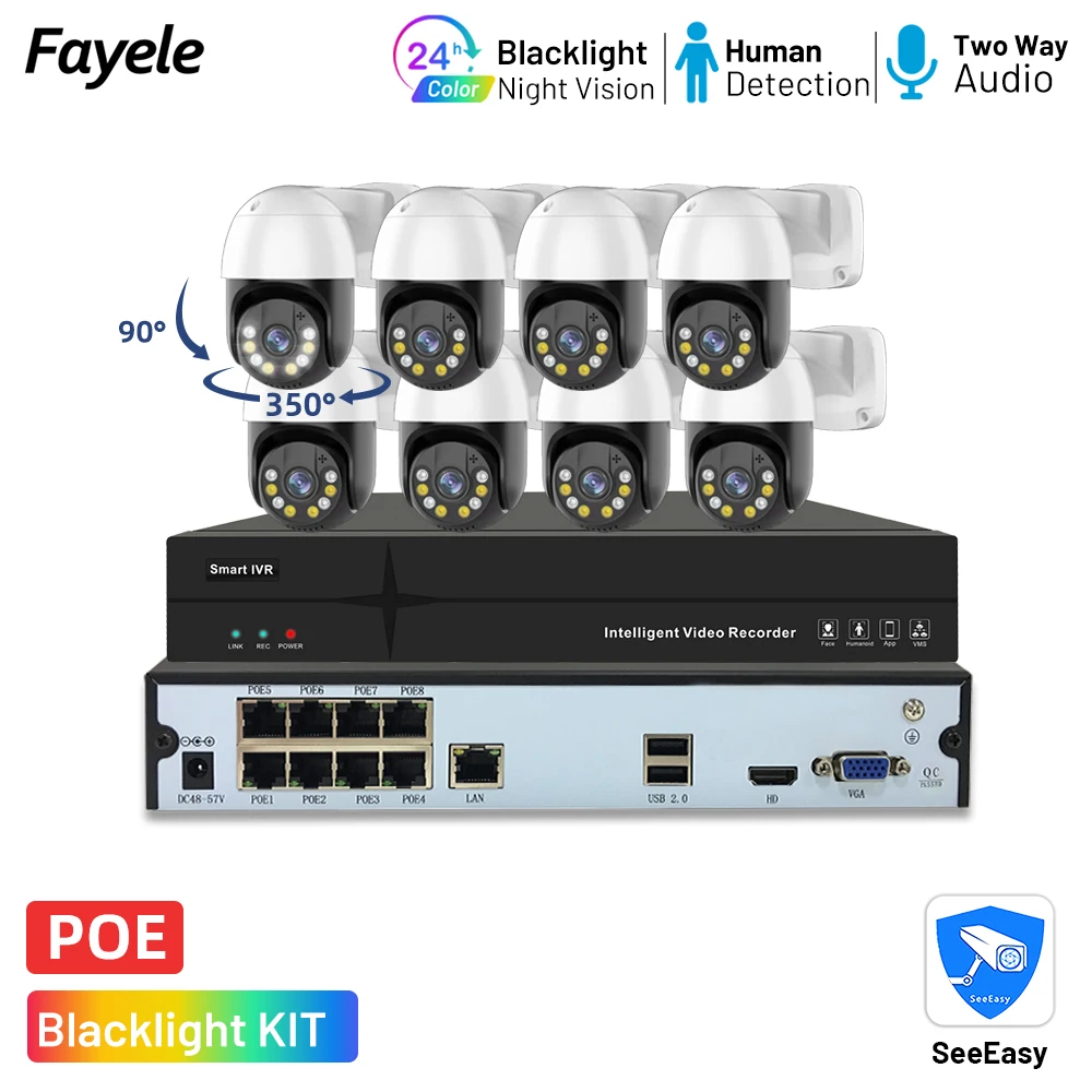 

Starlight 8-канальная камера POE NVR Система Blacklight Colorvu Mini PTZ-камера 4MP F1.0 Объектив Полноцветное видеонаблюдение ночного видения