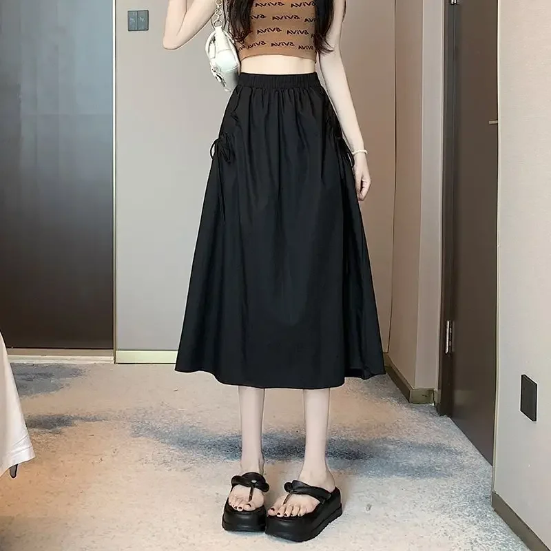 With Strings Skirts for Women Cargo Woman Skirt Midi Summer 2024 V Streetwear Trend High Quality Modest Korean Fashion Premium