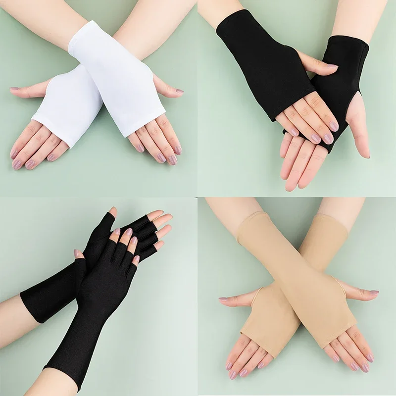 

1 Pairs Sunscreen Fingerless Long Gloves Black White Nude Women Arm Cool Semi-finger Sleeves Summer Thin Half Finger Elastic