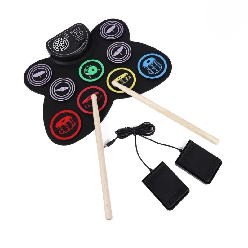

Children's Christmas Gifts Colored Electronic Drum Strap Horn Built-in Lithium Battery Musical Instrument Silicone Hand Roll