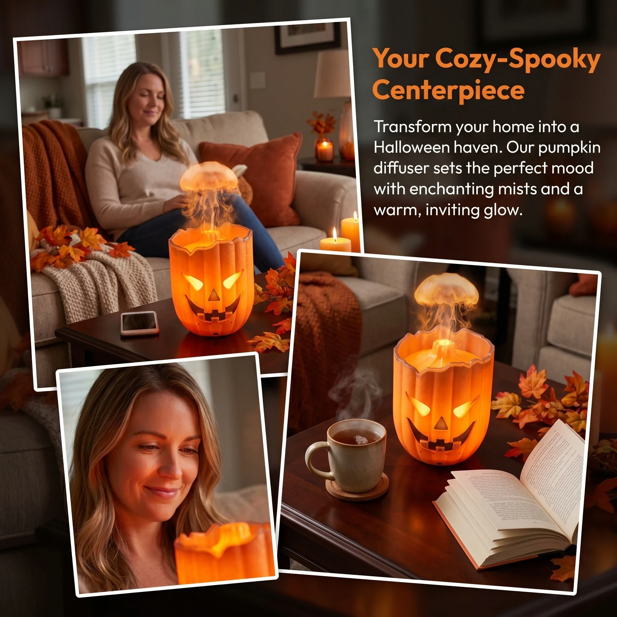 Halloween Pumpkin Shape Humidifier Aromatherapy Diffuser, Jellyfish Fog Sprayer with 7-Color Light for Home Decoration