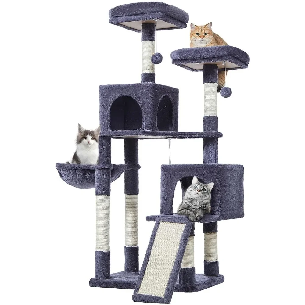 

56.3-Inch Cat Tree House for Indoor Cats With Hammocks Condo and Large Scratch Board Cat Tower With Scratching Posts Toys Things