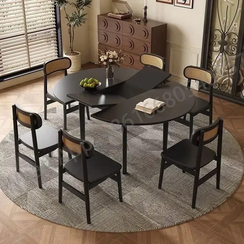 Mid-Century Retro Oval Solid Wood Folding Dining Table Set, Extendable Dining Table and Chairs for Small view 6