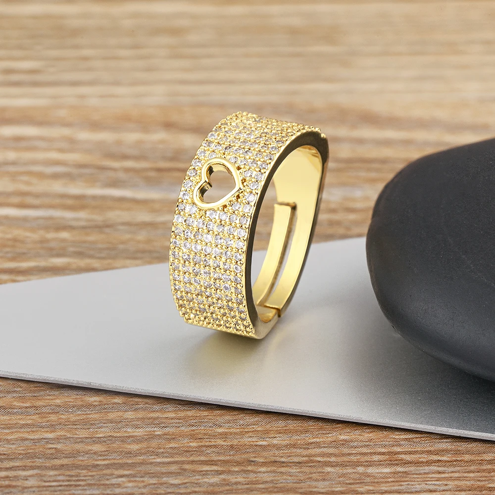 Nidin New Fashion Temperament Romantic Heart Shape Zircon Ring for Women Engagement Open Adjustable  Anniversary Party Gift