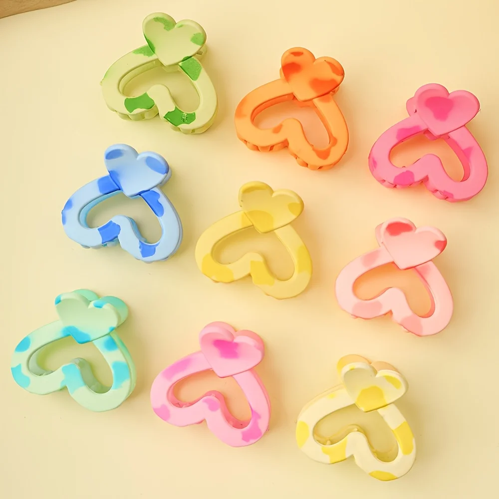 

9 Multi-Color Cute Heart-Shaped Hair Claws for Girls, Suitable for Fashionable Women