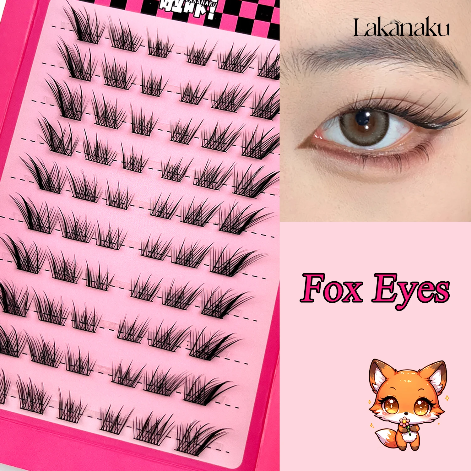 LAKANAKU Fox Eyes Clusters Lashes DIY Fluffy Volume Eyelashes LC Curl Individual Segmented Eye Makeup