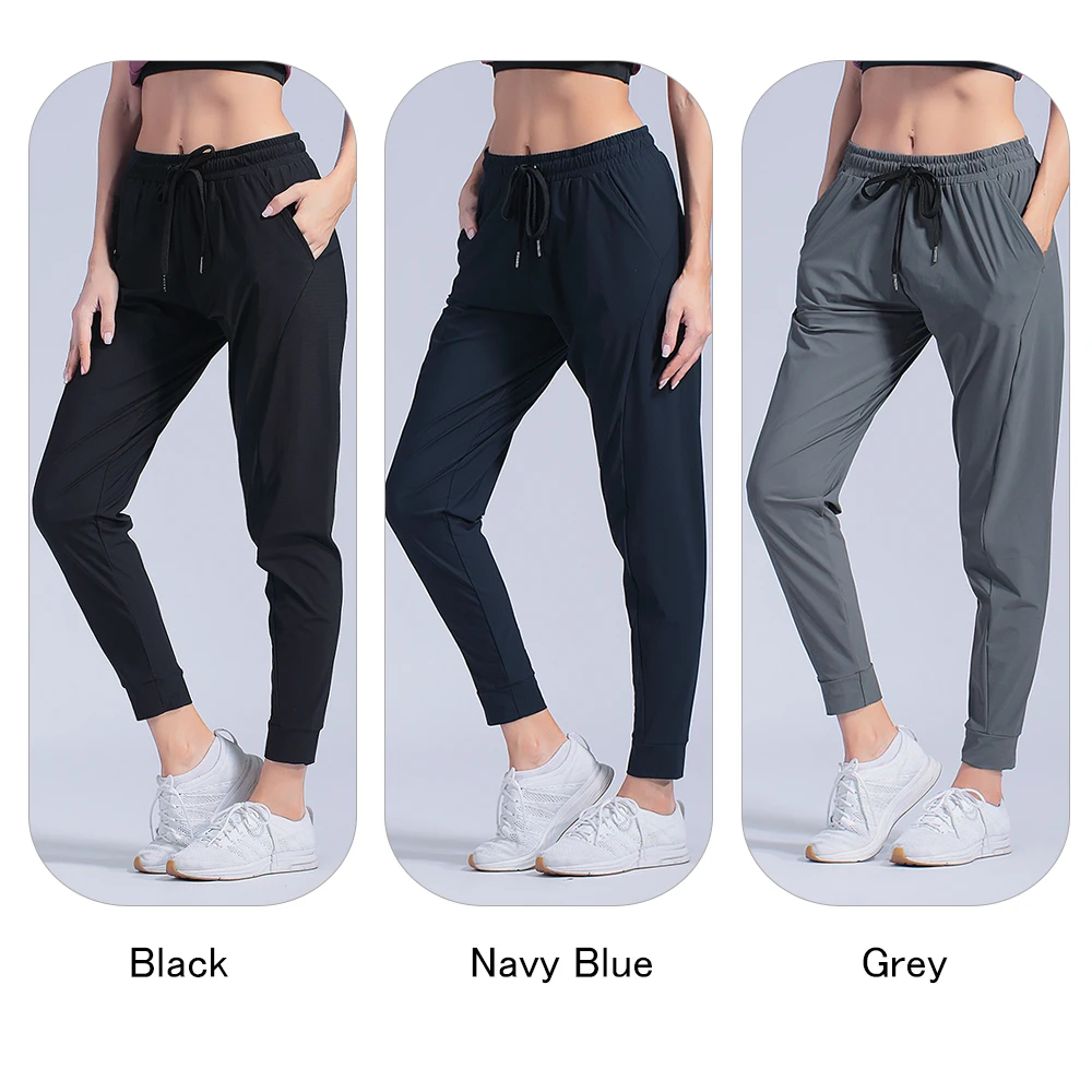 Damen-Sporthose aus Eisseide, Schnelltrocknende Lauf- und Wanderhose mit Taschen, Yoga-Hose, Lockere Hose