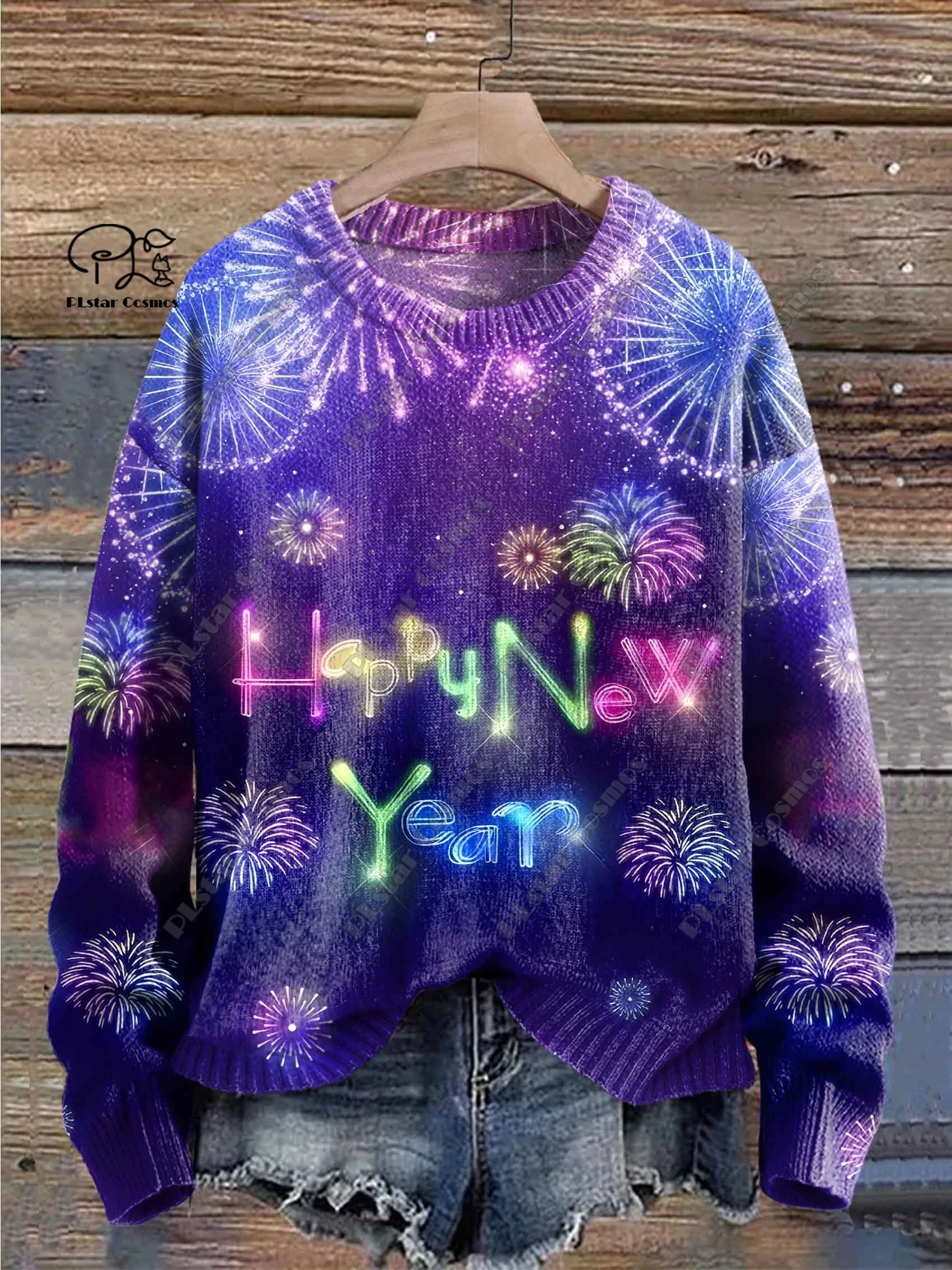 3D Printing Happy New Year Series Fireworks Print Pattern Ugly Sweater Casual Winter Warm Sweater New Style Unisex