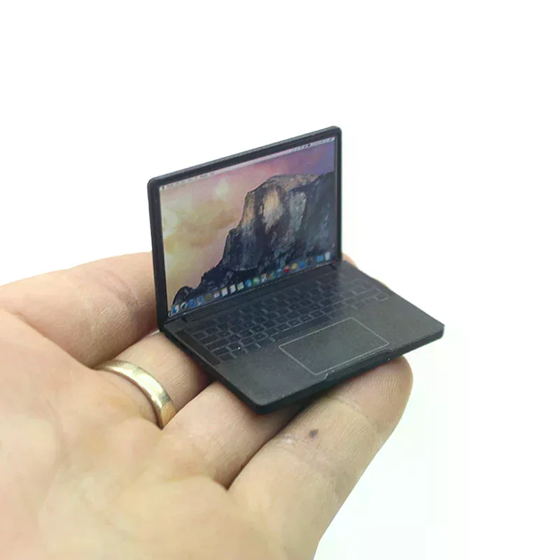 Cute Simulation 1:12 Mini Laptop Computer Dollhouse Miniature Alloy Crafts Dollhouse Decoration For Doll House DIY Accessories