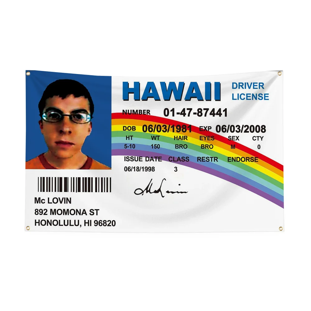 McLovin ID Wall Flag to Hang Home & Garden Outdoor Decor Custom Flags and Banners Cute Room Decor Penetration Advertising Flaga