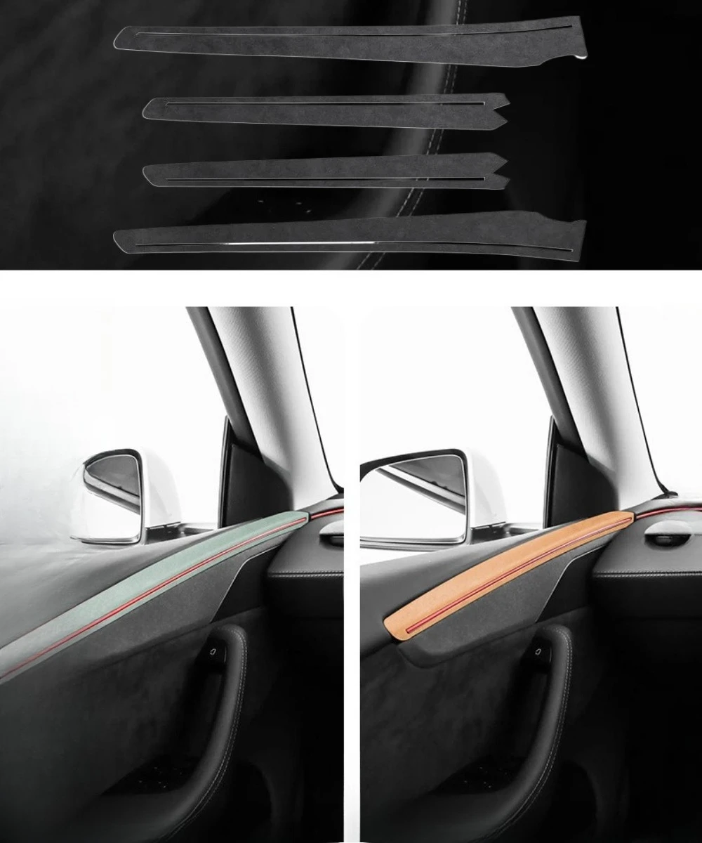 

4 шт., наклейки на переднюю и заднюю дверную панель для Tesla Model Y Launch/Juniper 2025+, защитная наклейка на внутреннюю отделку из алькантары