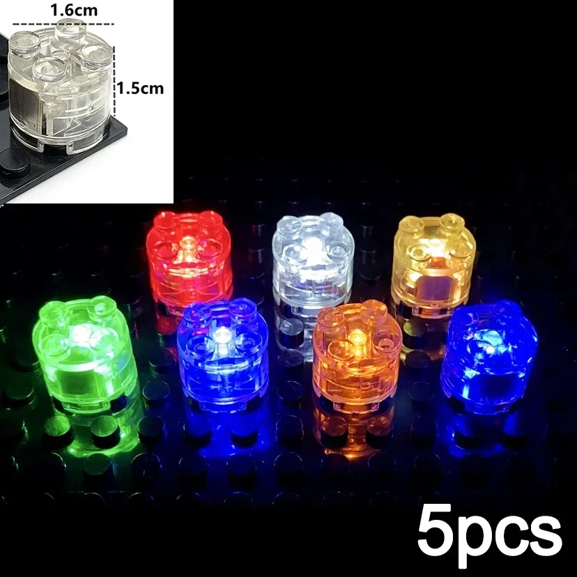 5Pcs DIY Toys Round Led Light 2x2 Brick Luminescent Lamp Accessories The Flash Luminous Colorful Building Block MOC City Light