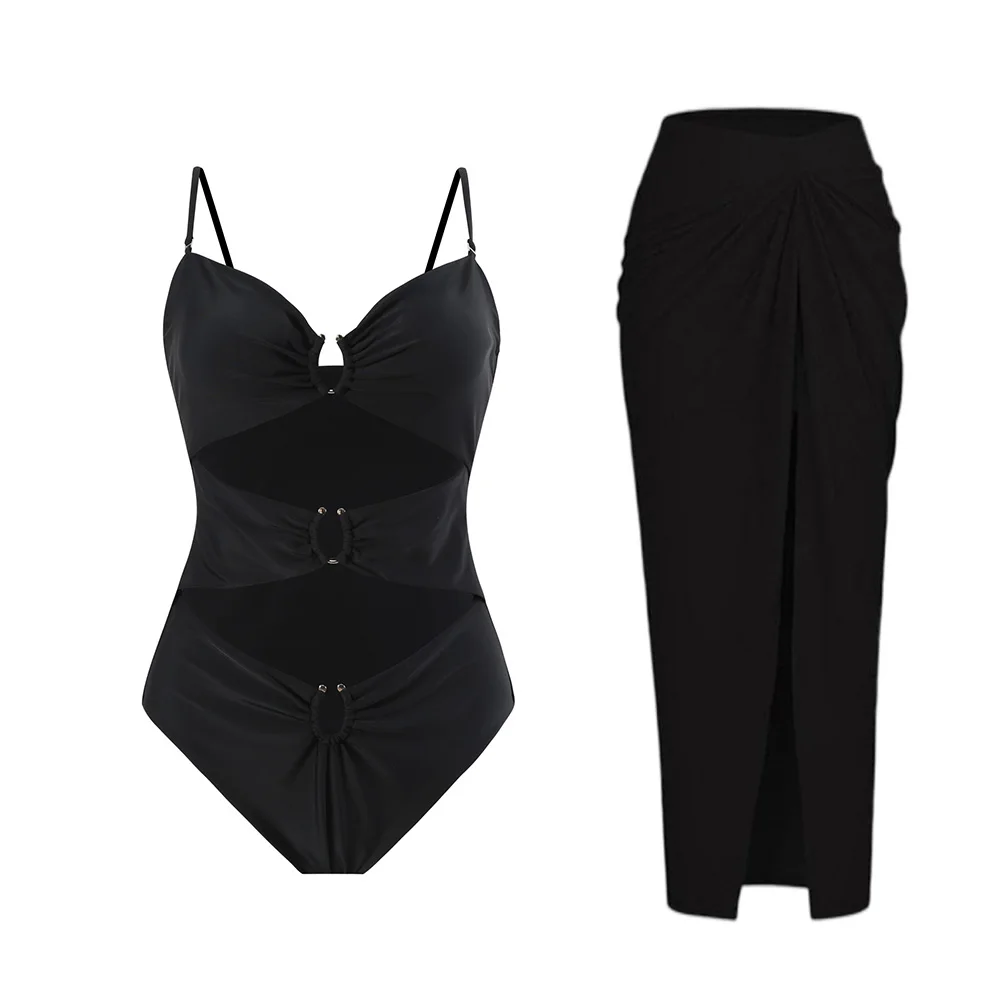 2025 Sexy One Piece Swimsuit Women Hollow Out Bathing Suit with Long Skirt Femme Beach Monokini Female Brazilian Swimming Suits