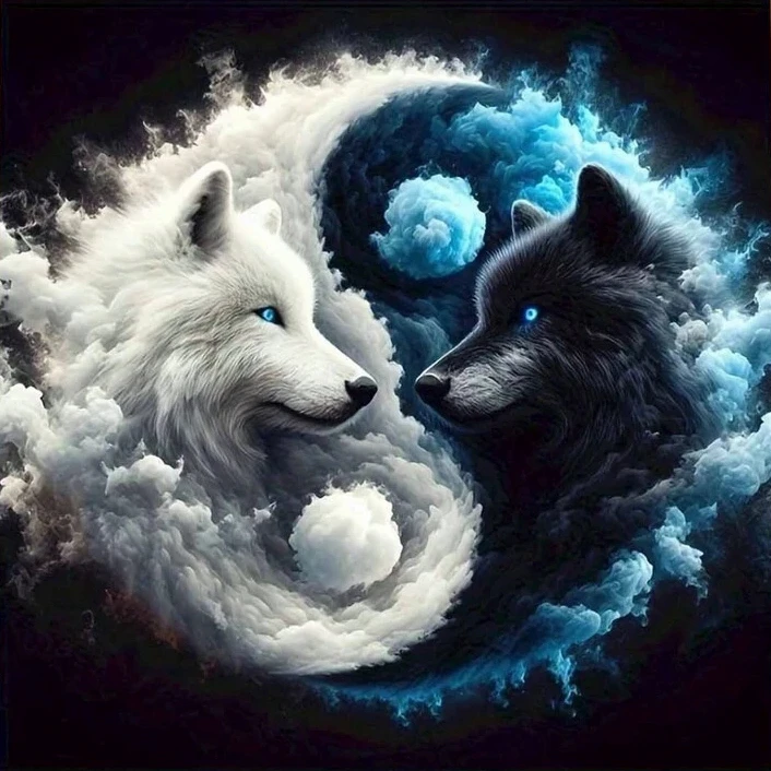Yin Yang Black White Wolf Cloud Nebula Fantasy Art 5D DIY Diamond Painting Kit Full Drill Handmade Art Home Wall Decor