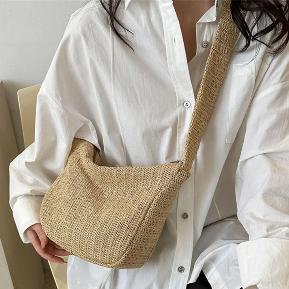 Luxury Design Women Raffia Straw Bag Large Capacity Knitted Tote Handbag Summer Beach Vacation Bohemian Shoulder Bag for Female