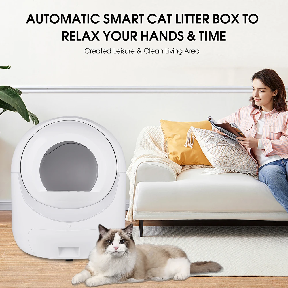 

Smart Automatic Cat Litter Box,Automatic Scooping and Odor Removal, App Control, Support 5G&2.4G WiFi for Multiple Cats