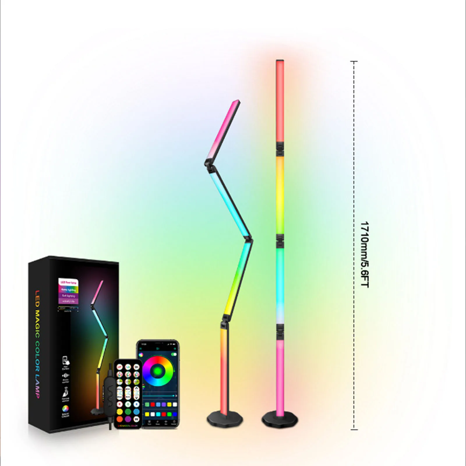 RGB Floor Lamp with Music Sync and Timing, Modern 16 Million Color Changing Standing Light with Smart Remote & App Control