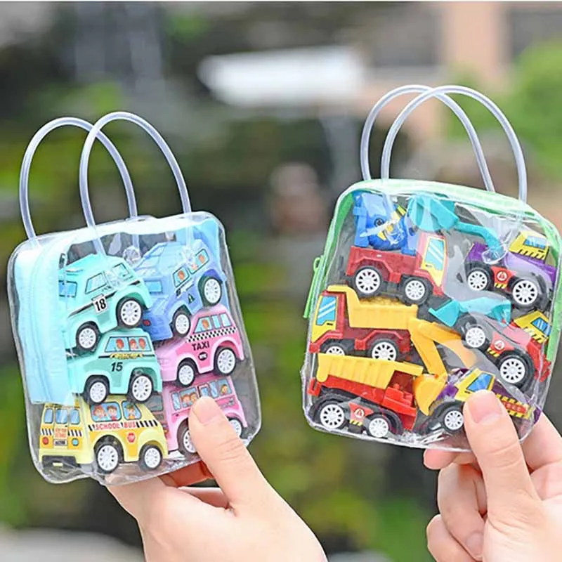 

1Bag/6Pcs Children's Mini Engineering Car Small Car Fire Truck Toy Model Pull Back Car Set Boys Inertia Car Toy Gifts