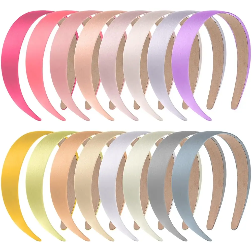 

Free Shipping 16 Pcs Satin Headbands Bulk 1 Inch Anti-slip Ribbon Hair Bands Plain Hard Headbands for Women Girls DIY Craft Hair