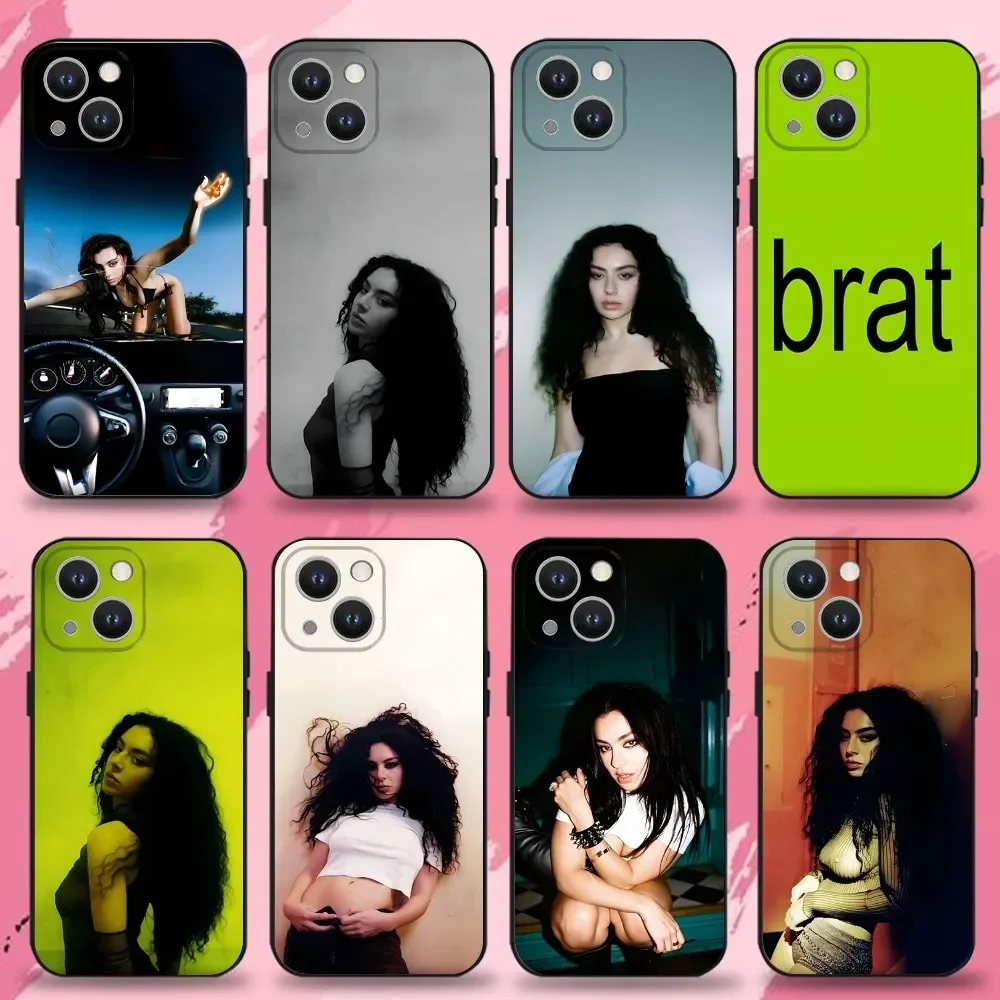 

Singer C-Charli XCX BRAT Phone Case For iPhone 16,15,14,13,12,11 Plus,Pro Max,XS,X,XR,SE,Mini,8,7,Soft Silicone Black Cover