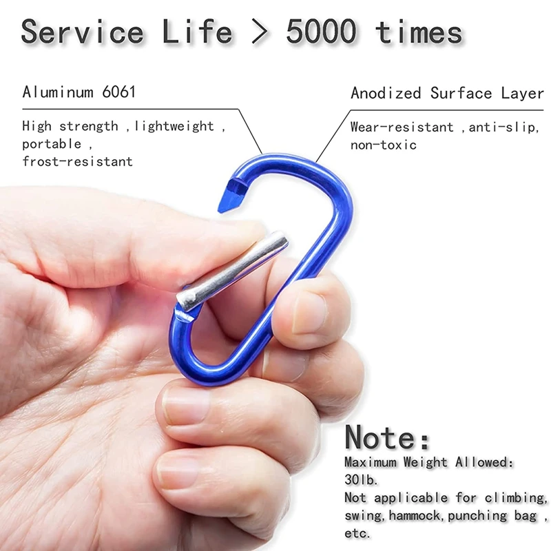 100 Pcs Carabiner Clip,Carabiner Clips Aluminum D Ring Shape Carabiner Clip For Keys Or Other Light Weight Items