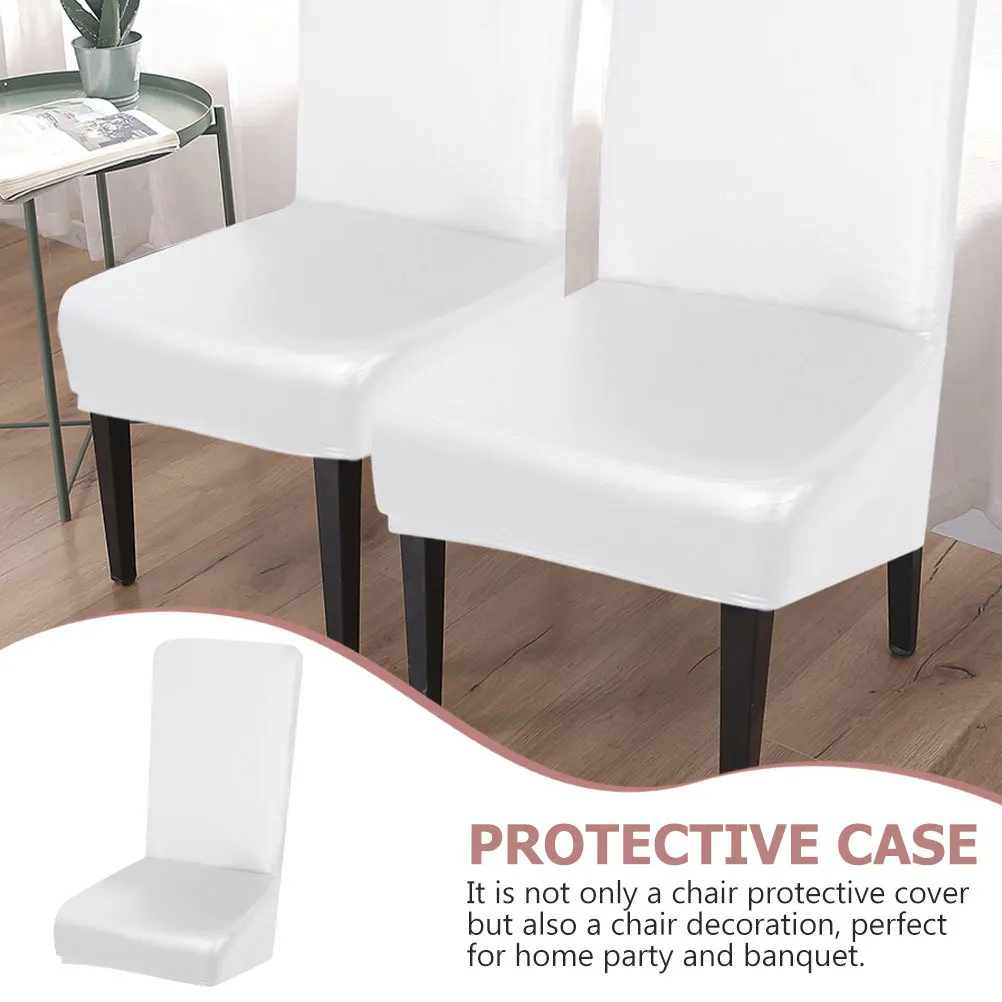 

4Pcs Chair Covers Waterproof PU Material Stretch Dining Room Protectors for Home Party Decor White Stretch Chair Covers