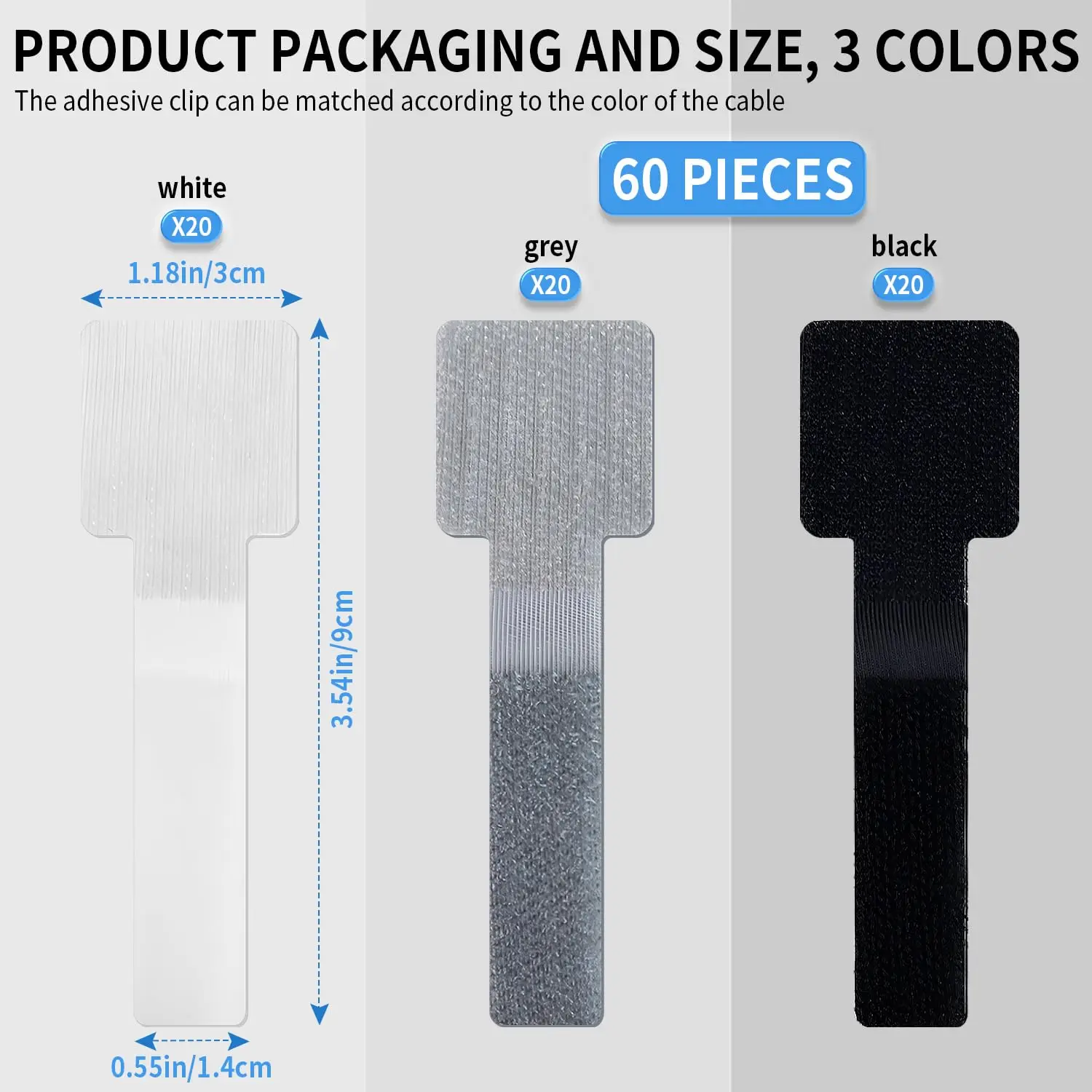 60/20PCS Hook and Loop Cable Ties, Adhesive Cable Clips, Cord Organizer Management Nylon Cable Ties Reusable Loop Hoop Tape