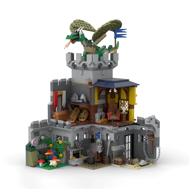 Medieval Castle Model MOC Building Bricks Lion Military Castle Modular Technology Gifts Holiday Assemble Children Toys Suit