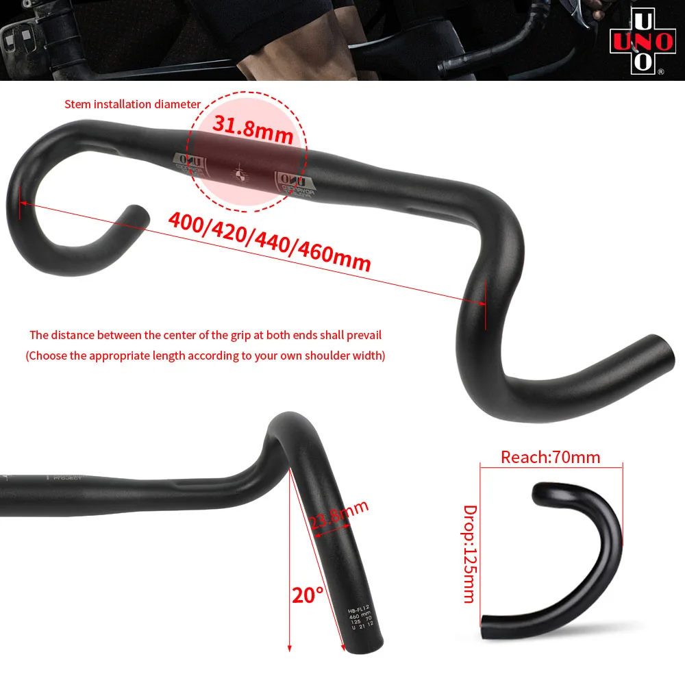 UNO Road Bike Handlebar Stem Set Ultralight Bicycl Stem 7/17 Degree 31.8mm Gravel Handlebar 400/420/440/460mm Road Bike Drop Bar