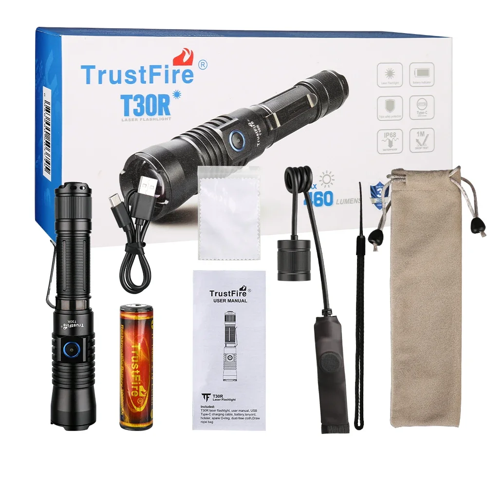 

TrustFire T30R 460 Lumens LEP White Laser Tactical Torch Lights 1100M Long Beam Distance Hunting Flashlight