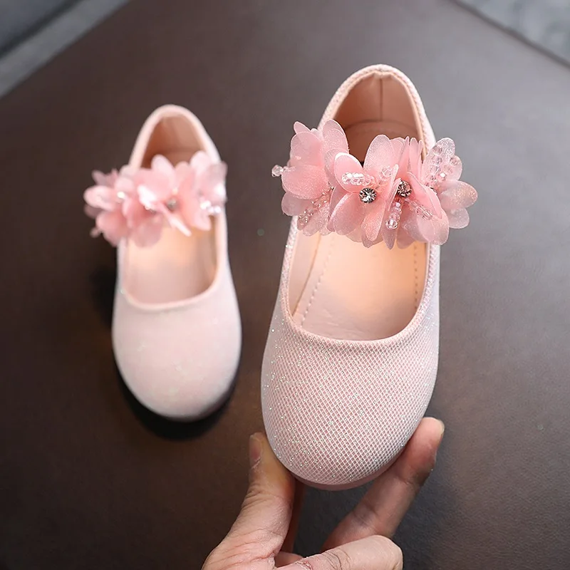 Sequins Toddler Baby Baptism Walking Shoes Flower Kids Princess Shoes Crystal Infant Soft Soles Footwear for Girl 2-12years