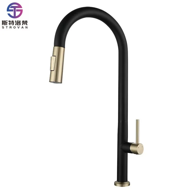 

Modern Stainless Steel Single Handle Kitchen Faucet Pull Sink Mixer with Ceramic Valve Core Hot & Cold Water Brushed Finish
