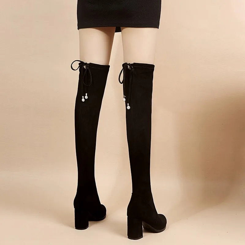 Size 41 Women\'s Over The Knee Boots 2022 Autumn Fashion Female Platform Boot Ladies Sock Shoes Woman Long Boots Square Heel