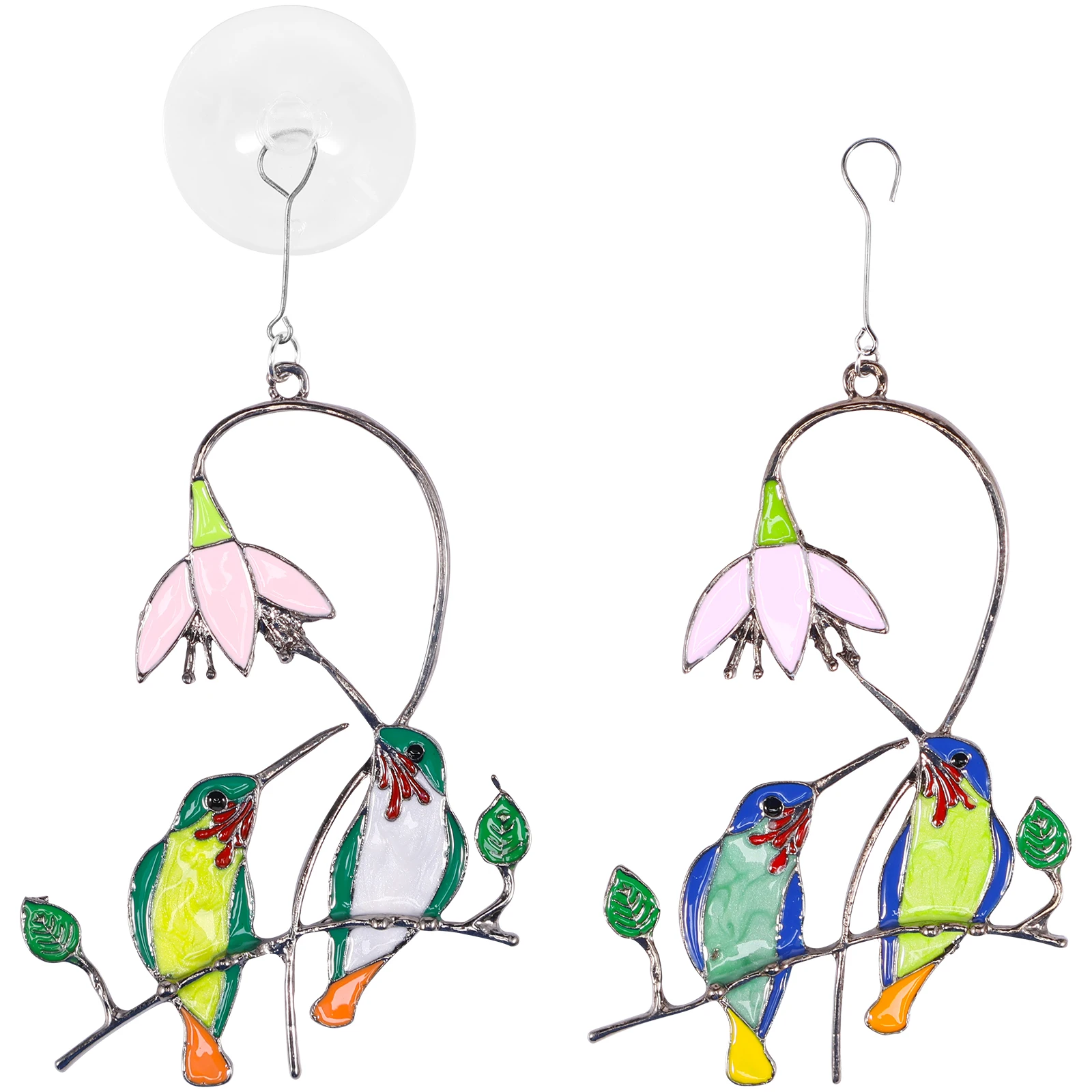 2Pcs Hummingbird Suncatcher Decorative Stained Glass Bird Flower Suncatcher Cute Window Hanging Suncatcher Bird Sun Catcher