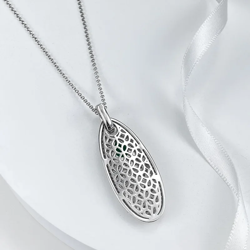 2024 new S925 silver luxury inlaid with diamond water droplets 6 * 9mm pear shaped nano green pendant cross-border version