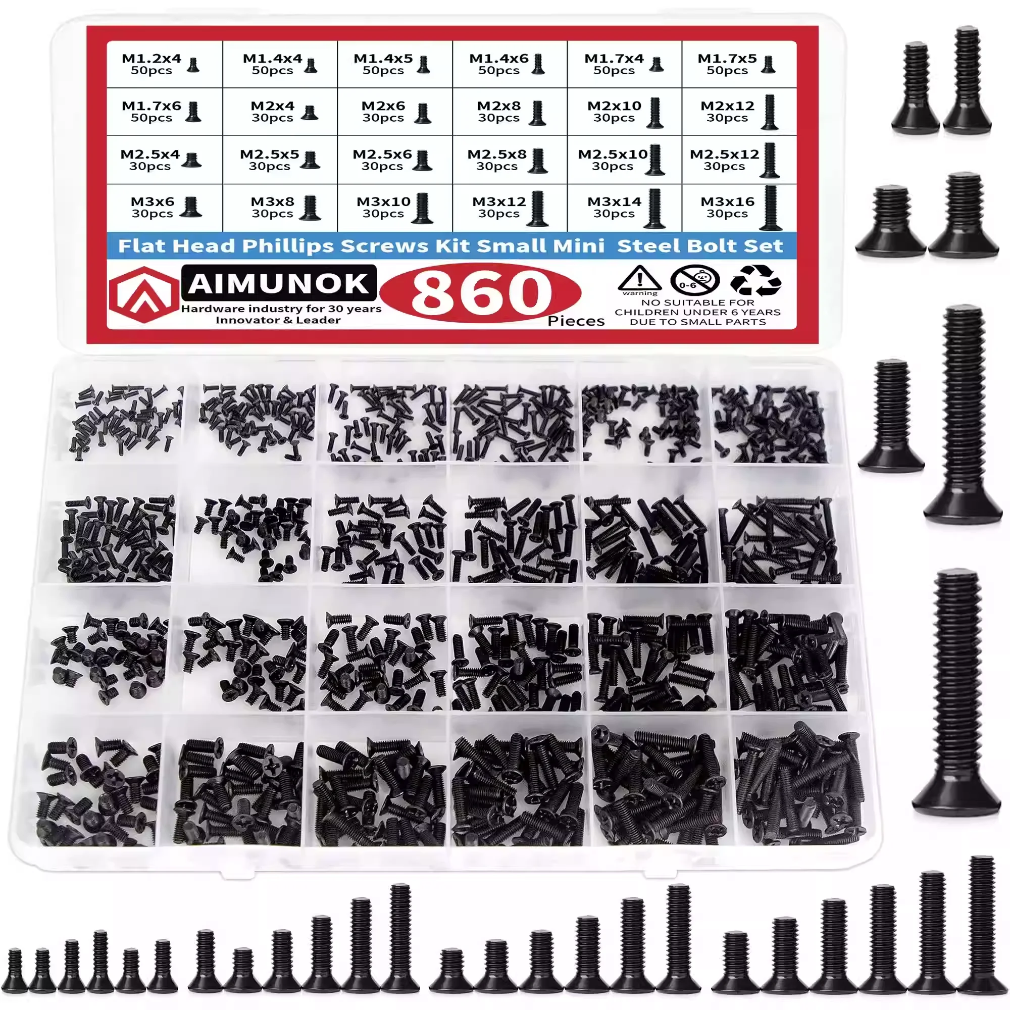860PCS Small Screws Assortment Kit M1.2 M1.4 M2 M3, for Computer Repair, Glasses Maintenance and Electronic DIY Enthusiasts