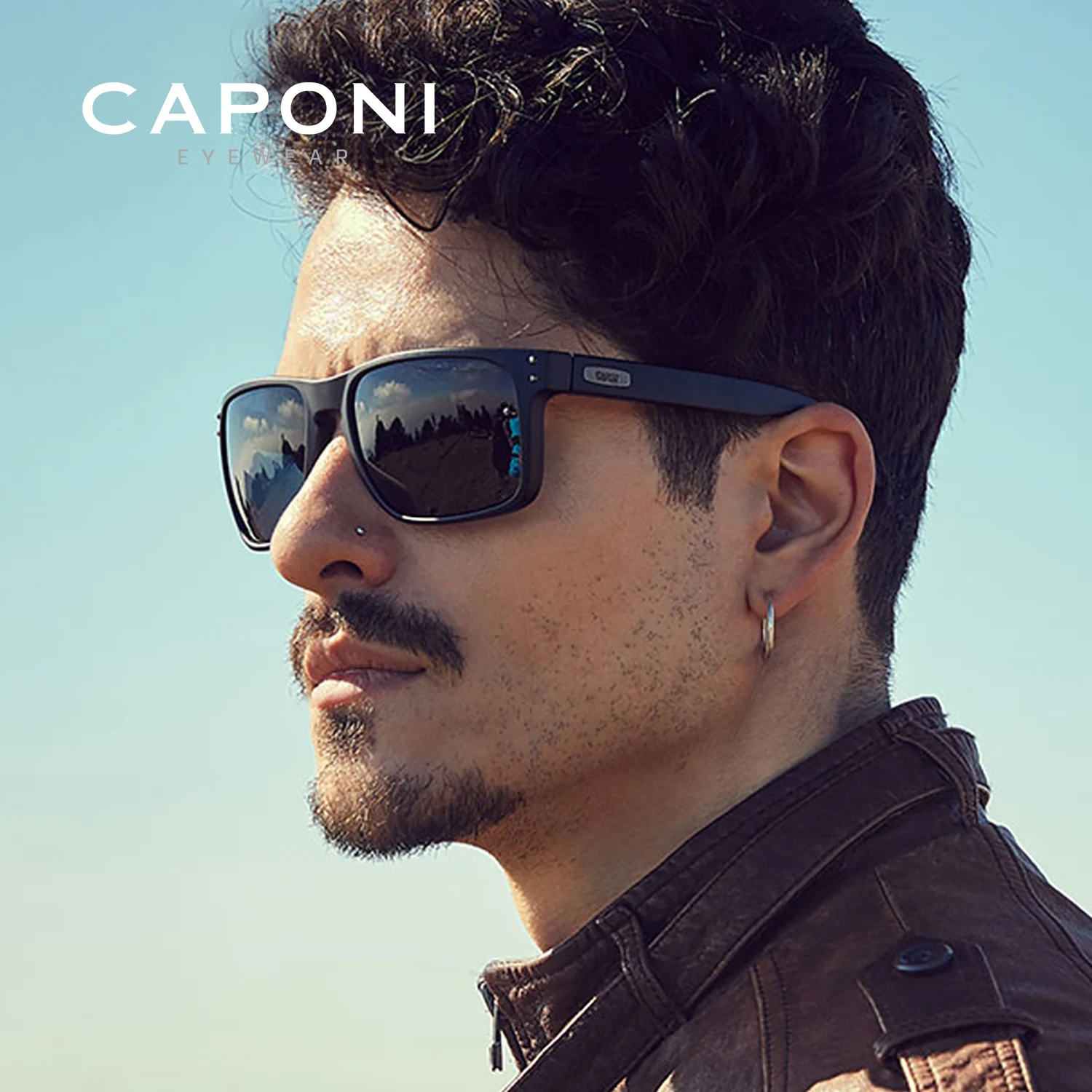 CAPONI Polarized Sunglasses For Men Vintage Brand Designer Driving Sun Glasses Photochromic Square TR Frame Black Shades BS9417