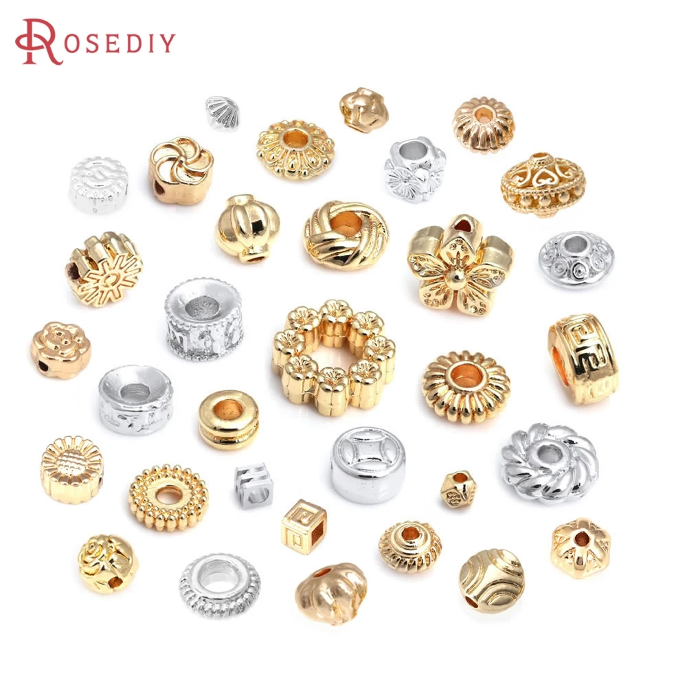 

18K Gold Color Brass Lantern Round Worm Cube Flower Weave Polygonal Bracelets Beads Spacer Beads Jewelry Diy Accessories