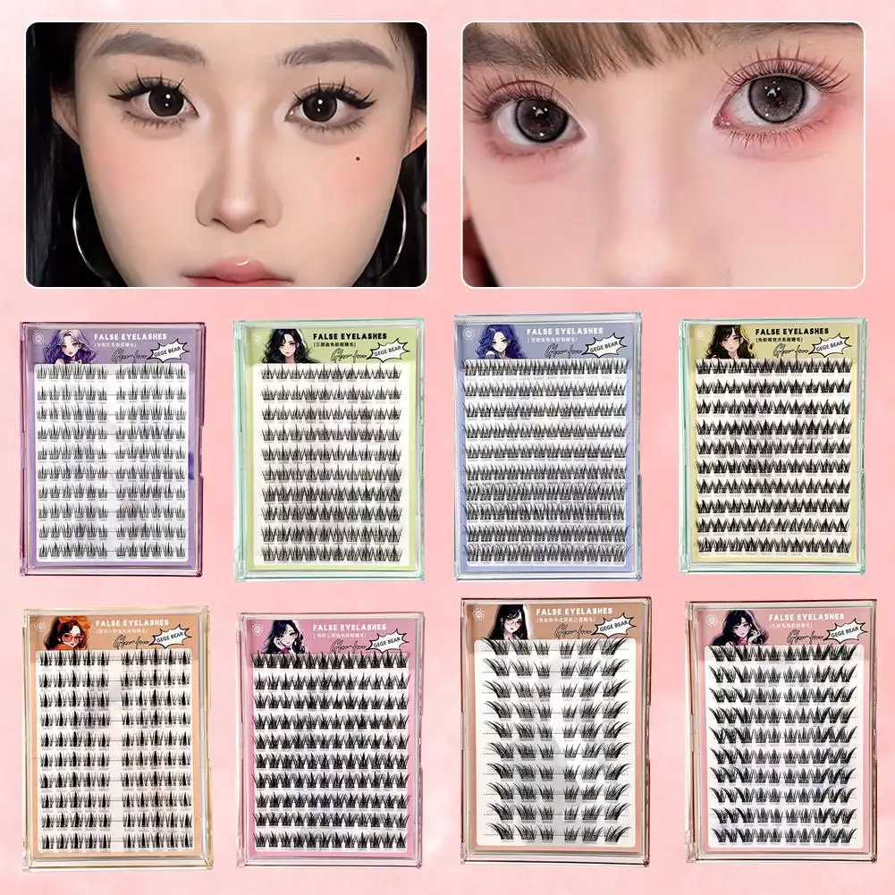 GegeBear Natural Segmented Glue-Free False Eyelashes Large-Capacity Self-Adhesive Lashes Easy to Wear Enlarge Eyes for Begi H4O8