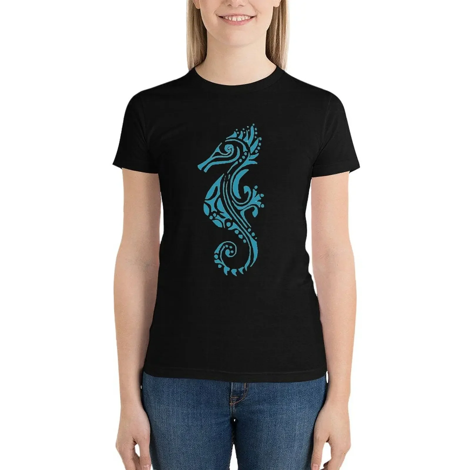 Seahorse turquoise tattoo T-Shirt Aesthetic clothing vintage funny Women's clothing