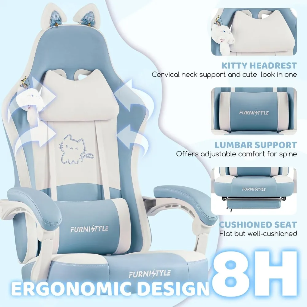 Ergonomic Gaming Chair for Adults with Pocket Spring Cushion, Massage Lumbar Support, and Headrest for Comfortable Video Gaming